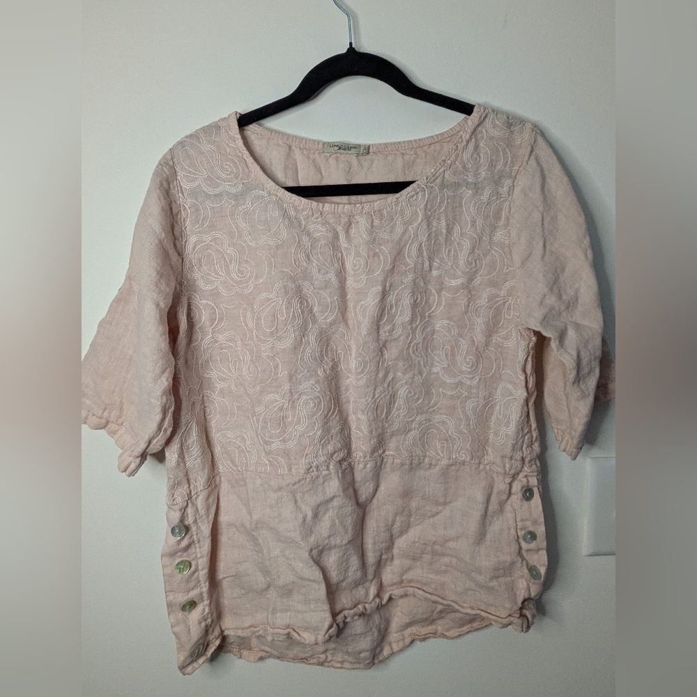 100% Linen Lungo L'arno Women's Pink Embroidered Top
